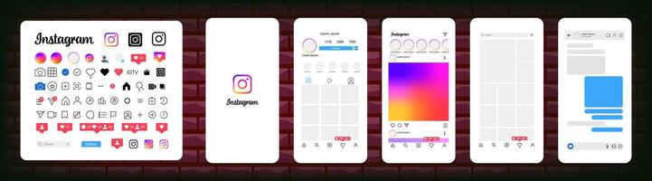 Instagram design. Set instagram screen social media and social network interface template. Instagram photo frame. Stories, liked, stream. Editorial vector. vector