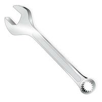 Realistic wrench. Wrench for tightening nuts. 3D style, glare, metal, construction, repairs, tools vector