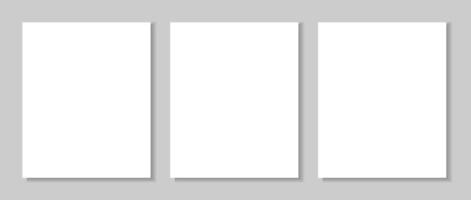 Three white blank papers with shadows on the grey background. Templates for presentation of design vector