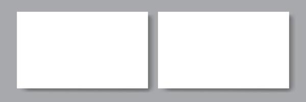 Two white blank papers with shadows on the grey background. Templates for design. Mock up for visit card. vector