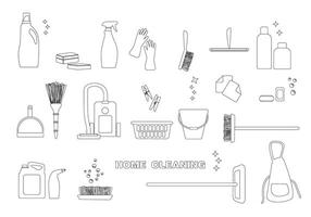 Tools for cleaning set icons concept without people scene in line design. Instruments for cleaning. vector