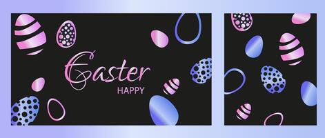 Happy Easter background with decorated eggs. Greeting card trendy design. Invitation template Vector illustration.
