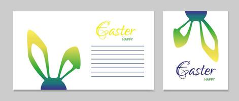 Happy Easter greeting card with white Easter Bunny Ears isolated on a white background, vector illustration.