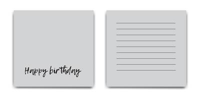 Empty mock up with shadows for birthday card. Sqare Greeting card with lines for text. Isolated on white. vector