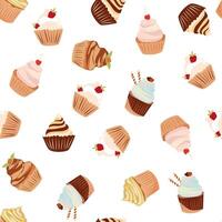 Cute cupcakes Seamless pattern. Repeating texture background design. For graphics, textile prints, fabrics. vector