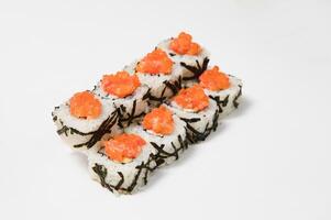 Japanese seafood sushi , roll on a white background photo