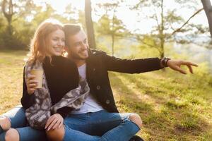 Happy young couple in love at the park photo