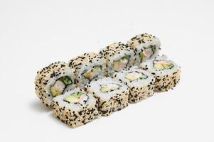 Japanese seafood sushi , roll on a white background photo