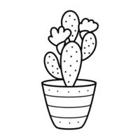 Beautiful linear cactus in a pot. House plant in doodle style. Simple clipart vector