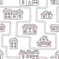 Seamless pattern for children. Endless background with cute doodle houses vector