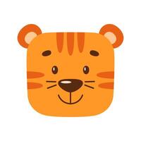 Happy face of a cartoon tiger. Kawaii illustration of a wild animal vector