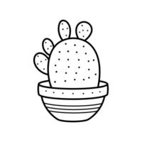 Beautiful linear cactus in a pot. House plant in doodle style. Simple clipart vector