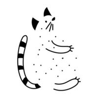 Simple abstract hungry cat doodle illustration. Fat animal clipart. Funny element for print design, logo, packaging. Vector hand drawn image isolated on white background. Comic drawing.