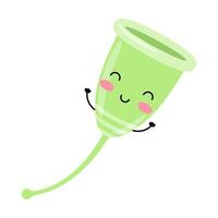 Menstrual cup. Women's intimate hygiene item. Happy kawaii character. vector