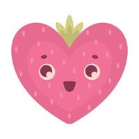 Cute strawberry in the shape of a heart. Funny festive character vector