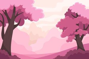 Beautiful spring landscape in cartoon flat style. Mountains, fields and hills top view vector