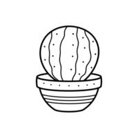 Beautiful linear cactus in a pot. House plant in doodle style. Simple clipart vector