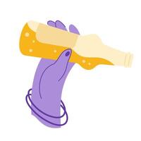 Female hand with bottle. Alcohol abuse addiction illustration. Mental health problems. Flat hand drawn icon. vector