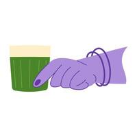 Female hand with a glass of alcoholic drink. Alcohol abuse addiction illustration. Mental health problems. Flat hand drawn icon. vector