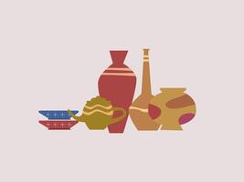 Handmade pottery and carving vector