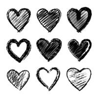 Hand-drawn scratchy heart illustration set vector