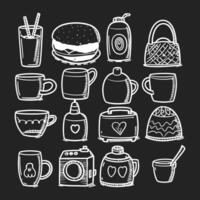 Cute doodle different objects set vector