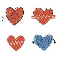 Hand-drawn scratchy heart illustration set vector