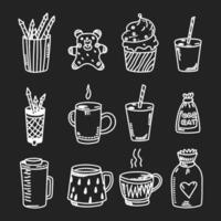 Cute doodle different objects set vector