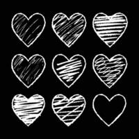 Hand-drawn scratchy heart illustration set vector