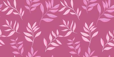 The minimalist simple leaves branches pattern is scattered randomly. Pink abstract, stylized tropical floral printing. Vector hand drawn.Template for design, textile, fashion, print, fabric