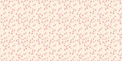 Seamless pattern with pink polka dots on a light yellow background. Vector hand drawn doodle sketch. Simple tiny shapes random snowflakes, circles drops, spots. Template for design, textile, printing