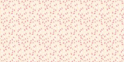 Seamless pattern with pink polka dots on a light yellow background. Vector hand drawn doodle sketch. Simple tiny shapes random snowflakes, circles drops, spots. Template for design, textile, printing