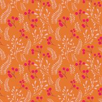 Simple autumn orange seamless pattern with abstract creative branches berries and shapes tiny drops, dots, spots. Vector hand drawn sketch. Template for design, printing, fashion, textiles, fabric