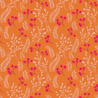 Simple autumn orange seamless pattern with abstract creative branches berries and shapes tiny drops, dots, spots. Vector hand drawn sketch. Template for design, printing, fashion, textiles, fabric