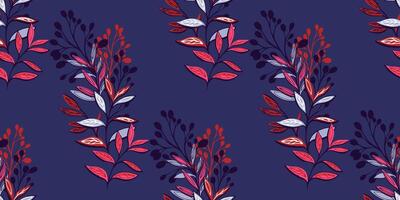 Seamless pattern with creative bouquets branches on a dark blue background. Vector hand drawn. Abstract stylized botanical printing. Template for design, textile, fashion, fabric