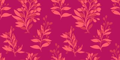Minimalist seamless pattern with abstract artistic shapes leaves branches. Vector hand drawn sketch. Collage bright pink simple tropical botanical background. Template for design, fabric, patterned
