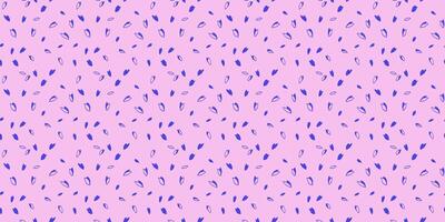 Trendy vibrant polka dots, drops, spots seamless pattern. Creative blue random dots, snowflakes, circles, leaflets on a pink background. Vector hand drawn sketch tiny shape. Design for fabric, print