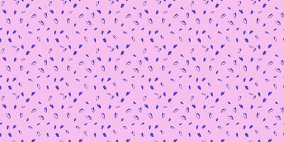 Trendy vibrant polka dots, drops, spots seamless pattern. Creative blue random dots, snowflakes, circles, leaflets on a pink background. Vector hand drawn sketch tiny shape. Design for fabric, print