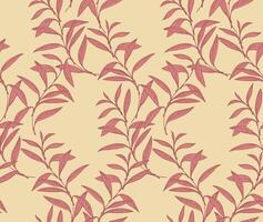 Seamless intertwined  branches leaves pattern on a light yellow background. Vector hand drawn sketch. Retro, creative leaf stems  print. Design for fashion, fabric, wallpaper.