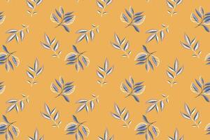 Abstract minimalist branches leaves seamless pattern. Cute creative tiny tropical leafs scattered randomly on a yellow background. Vector hand drawn sketch. Collage for designs, printing, patterned
