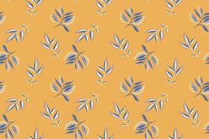 Abstract minimalist branches leaves seamless pattern. Cute creative tiny tropical leafs scattered randomly on a yellow background. Vector hand drawn sketch. Collage for designs, printing, patterned