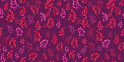 Bright burgundy seamless pattern with abstract tiny branches leaves and drops, spots. Vector hand drawn sketch. Creative simple contour silhouette floral stems background. Template for design, collage