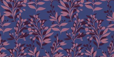 Monotone dark blue seamless pattern with abstract, modern shapes leaves and branches. Vector hand drawn sketch silhouettes leaf stems. Template for design, textile, fashion, printing, surface design