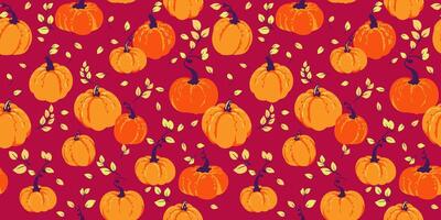 Seamless pattern with abstract, cute, autumn, simple pumpkins. Vector hand drawn pumpkin print. Perfect for fall, Thanksgiving, Halloween, holidays. Template for design