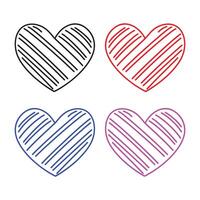 Hand drawn line art heart shape set vector