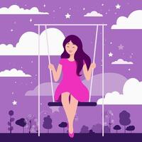 Girl on a swing. Flat vector illustration.