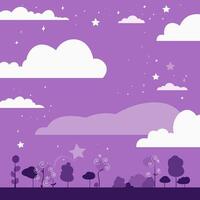 Night starry sky and clouds. Flat vector illustration