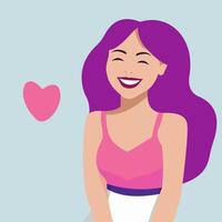 Girl with purple hair with a heart. Flat vector illustration