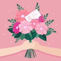 internacional De las mujeres día. ramo de flores de flores saludo tarjeta. plano vector ilustración