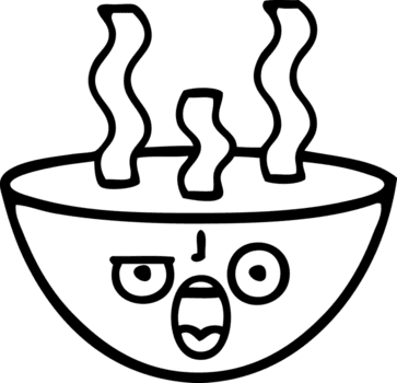 Linie Zeichnung Karikatur von ein Schüssel von heiß Suppe Symbol png